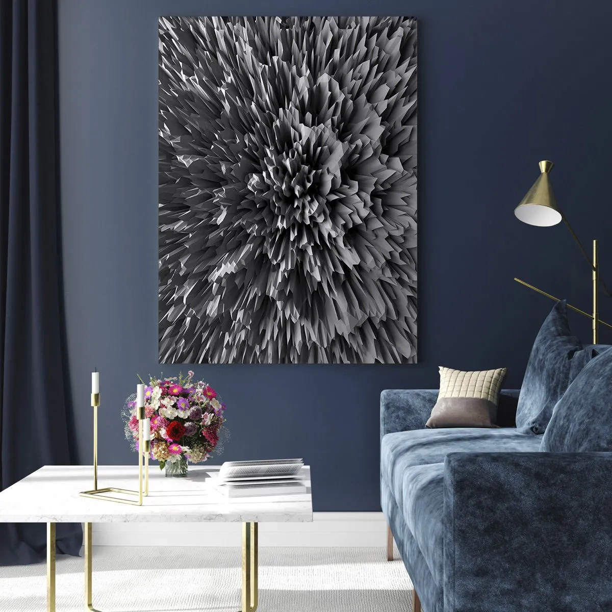 Cuadro sobre vidrio - Impresiones sobre Vidrio - Estructura 3D abstracta en blanco y negro con bordes afilados - 50x70cm - No puede ser más afilado - Decoración de pared moderna para salón y dormitorio ARTTOR