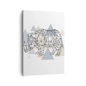 Cuadro sobre lienzo - Impresión de Imagen - Rinoceronte geométrico sobre un fondo de delicados triángulos. - 50x70cm - Estructura de la fuerza - Decoración de pared moderna para salón y dormitorio ARTTOR