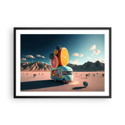 Póster en marco negro - Camión de frutas en un paisaje desértico - 70x50cm - Un sabor a vacaciones - Decoración de pared moderna para salón y dormitorio ARTTOR