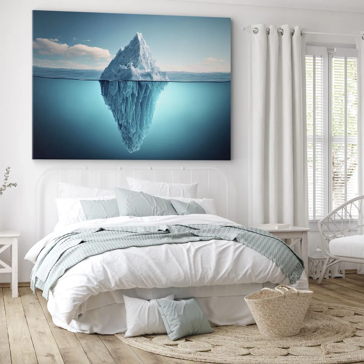 Cuadro sobre lienzo - Impresión de Imagen - Un iceberg visible por encima y por debajo de la superficie del agua. - 70x50cm - El trono de hielo - Decoración de pared moderna para salón y dormitorio ARTTOR