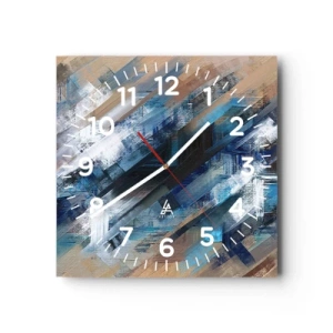 Reloj de pared - Reloj de vidrio - En una inclinación azul - 40x40 cm