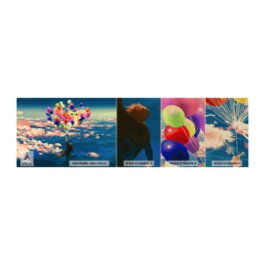 Muestra de fotomural Premium Sand - Un sueño de infancia hecho realidad - Para niños, Globos coloridos, Abstracción - 100x30 cm