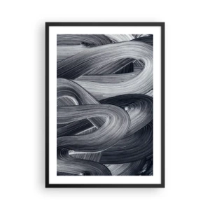Póster en marco negro - Líneas abstractas en blanco y negro en un tejido armonioso - 50x70cm - La fluidez de la realidad - Decoración de pared moderna para salón y dormitorio ARTTOR