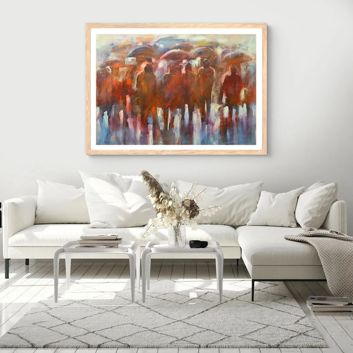 Póster en marco roble claro - Iguales entre la niebla - 100x70 cm