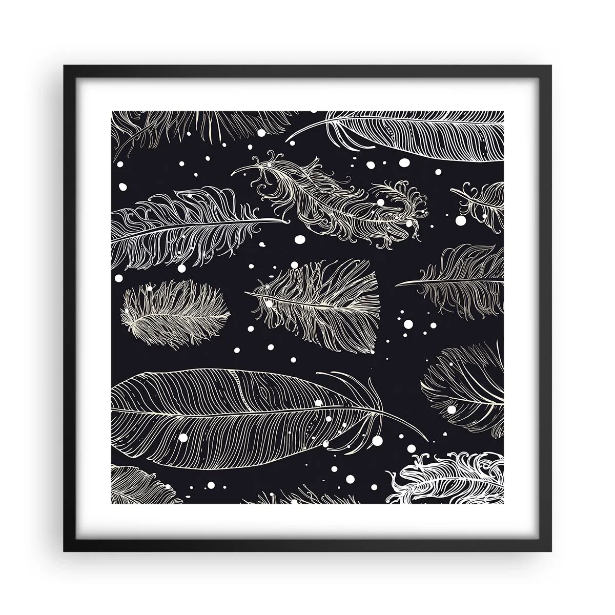 Póster en marco negro - Encaje de plumas - 50x50 cm