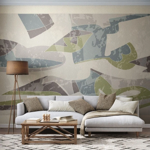 Fotomural Premium Sand - Composición tras vidriera - formas, Abstracción, Pastel - 350x256 cm