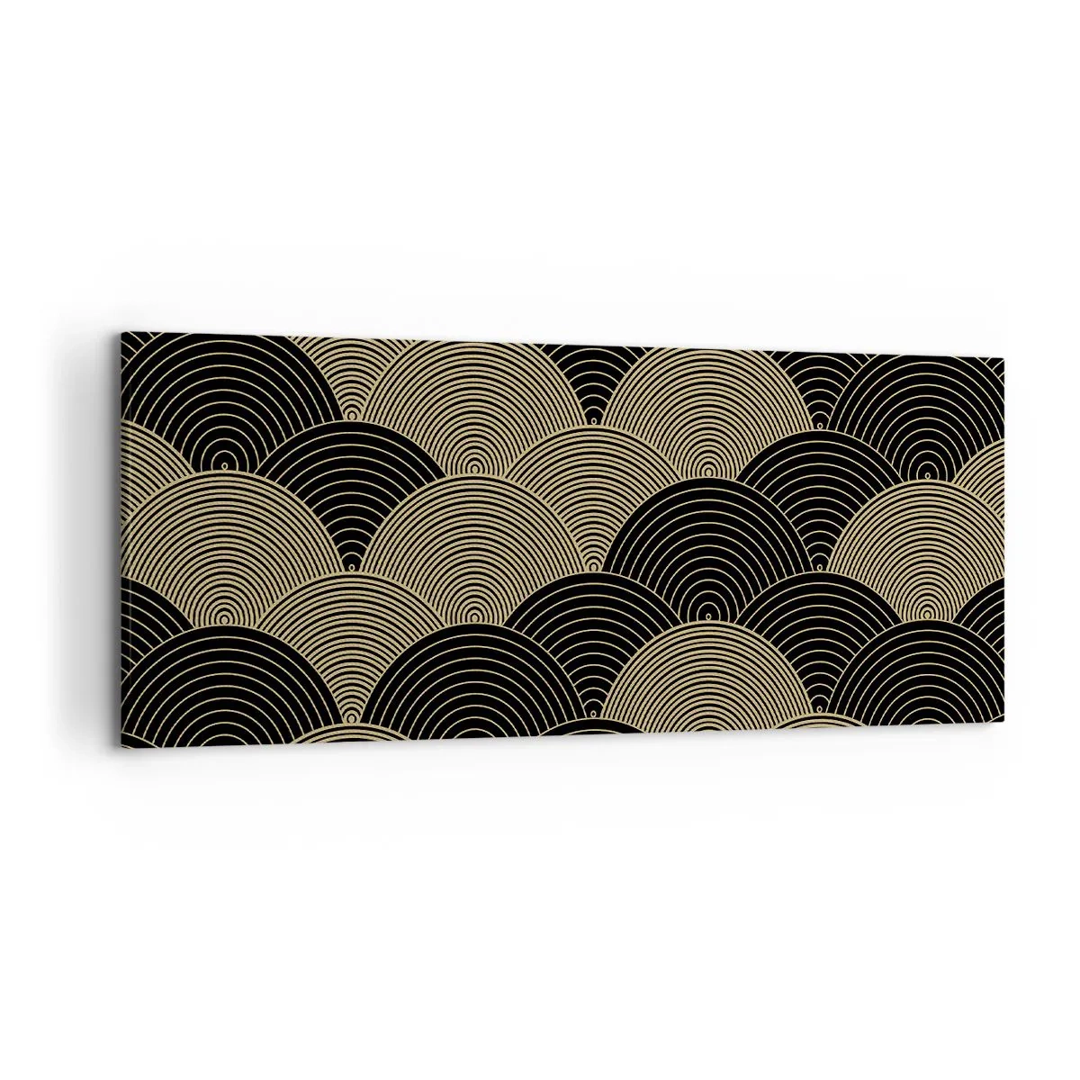 Cuadro sobre lienzo - Impresión de Imagen - Patrón Art Déco con semicírculos y líneas doradas. - 120x50cm - Multiplicación de la unidad - Decoración de pared moderna para salón y dormitorio ARTTOR