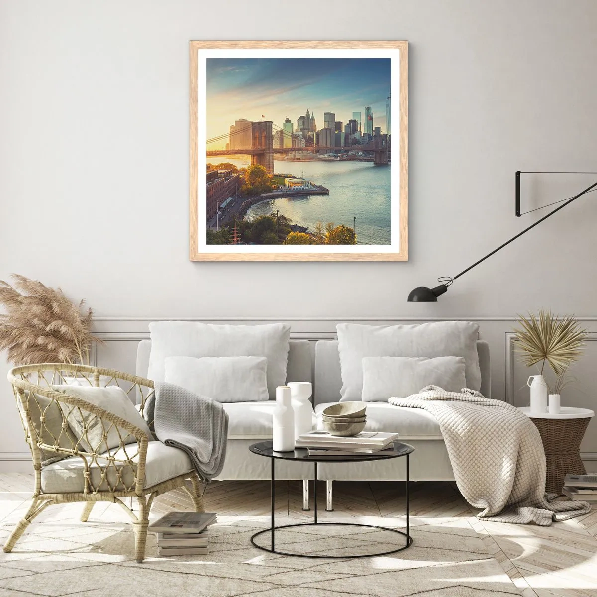 Póster en marco roble claro - El amanecer de la gran ciudad - 30x30 cm