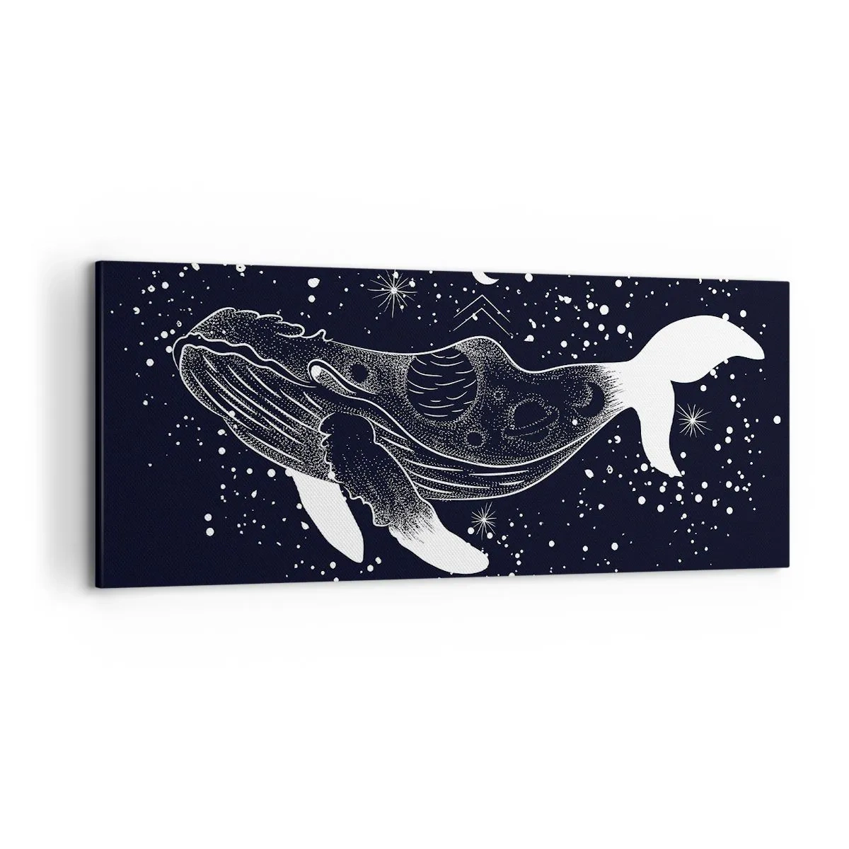 Cuadro sobre lienzo - Impresión de Imagen - Una ilustración gráfica de una ballena en estilo espacial. - 120x50cm - En el océano del universo - Decoración de pared moderna para salón y dormitorio ARTTOR