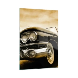 Cuadro sobre vidrio - Impresiones sobre Vidrio - El frontal de un coche clásico en un elegante estilo retro. - 50x70cm - Los clásicos nunca desaparecen - Decoración de pared moderna para salón y dormitorio ARTTOR