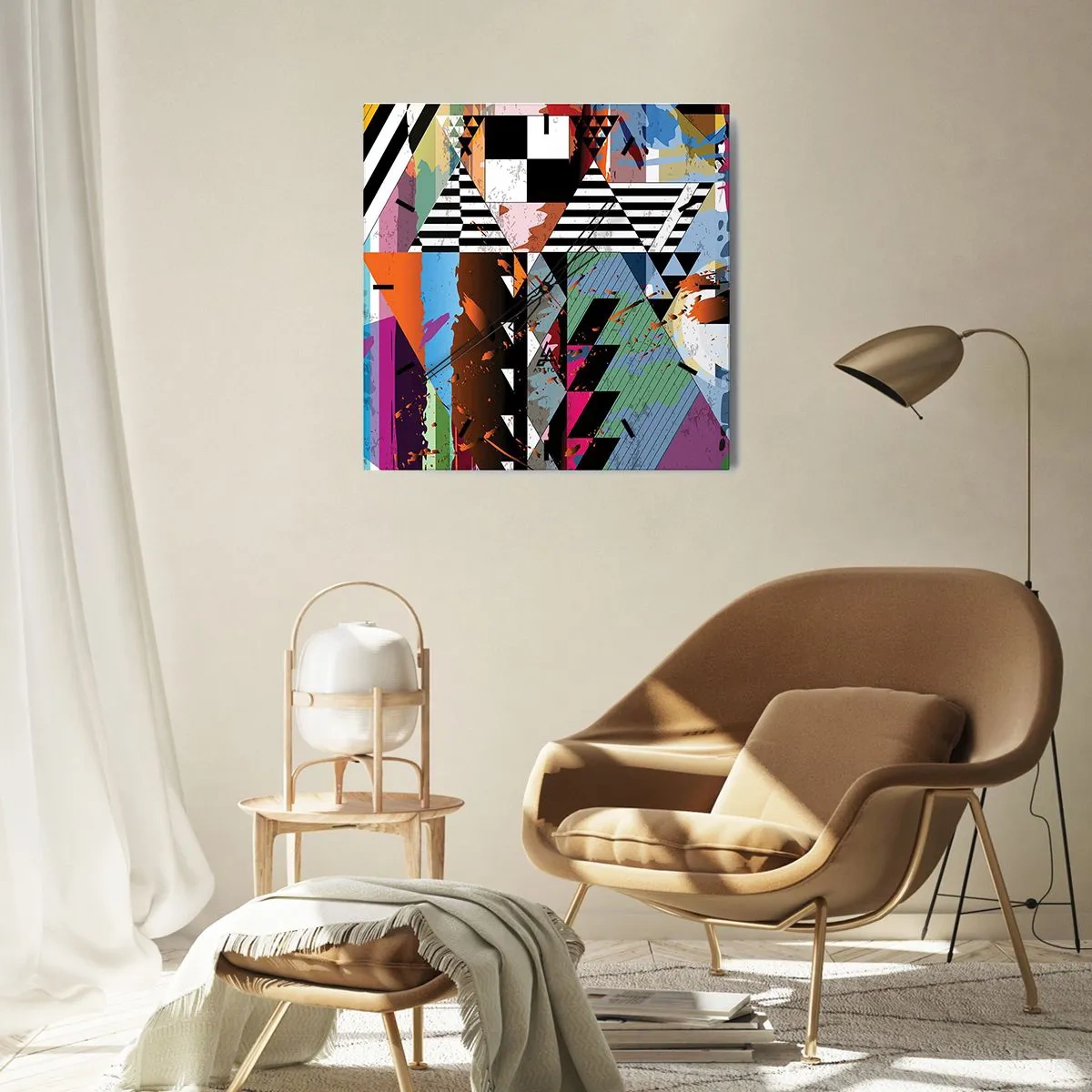 Reloj de pared - Reloj de vidrio - Composición geométrica abstracta con colores vivos. - 30x30cm - Geométrico y orgánico - Decoración de pared moderna para salón y dormitorio ARTTOR