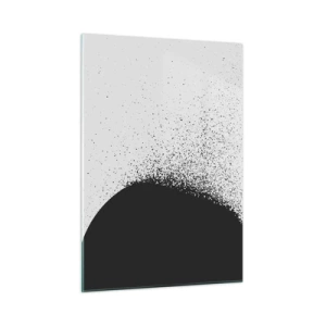 Cuadro sobre vidrio - Impresiones sobre Vidrio - Abstracción de una masa negra que se deshace sobre un fondo blanco - 50x70cm - El movimiento de las partículas - Decoración de pared moderna para salón y dormitorio ARTTOR