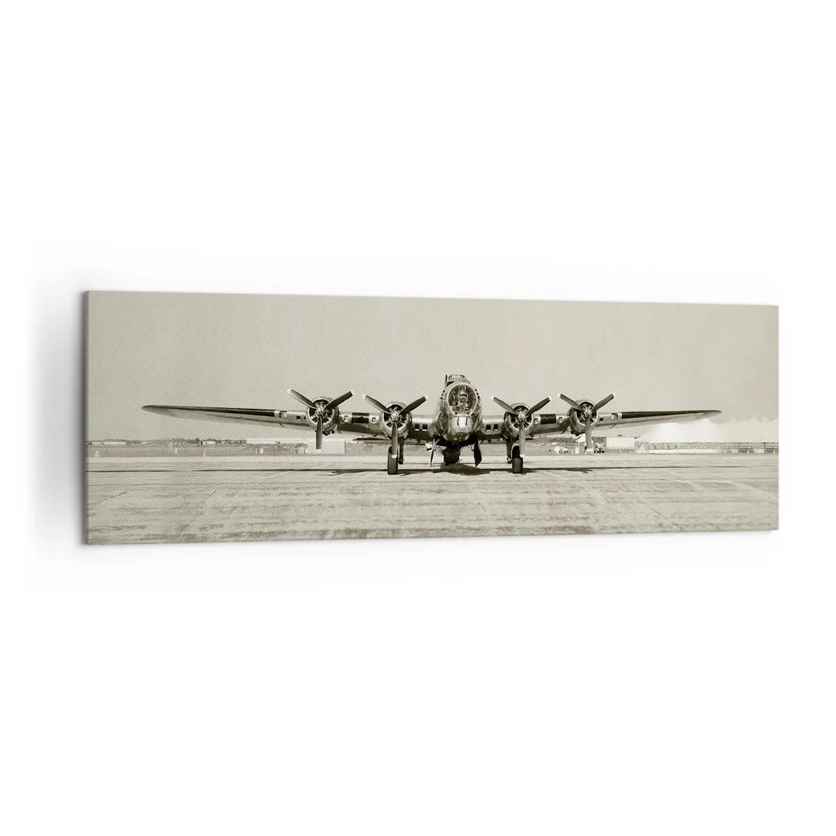 Cuadro sobre lienzo - Impresión de Imagen - Avión histórico en el aeropuerto en sepia - 160x50cm - Como siempre, preparado - Decoración de pared moderna para salón y dormitorio ARTTOR