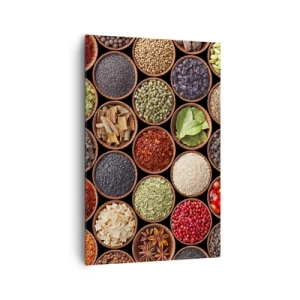 Cuadro sobre lienzo - Impresión de Imagen - Especias de colores en recipientes redondos - 80x120cm - Todos los sabores del mundo - Decoración de pared moderna para salón y dormitorio ARTTOR