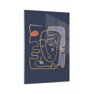 Cuadro sobre vidrio - Impresiones sobre Vidrio - Retrato de rostro abstracto en estilo minimalista - 80x120cm - En un maravilloso sueño - Decoración de pared moderna para salón y dormitorio ARTTOR