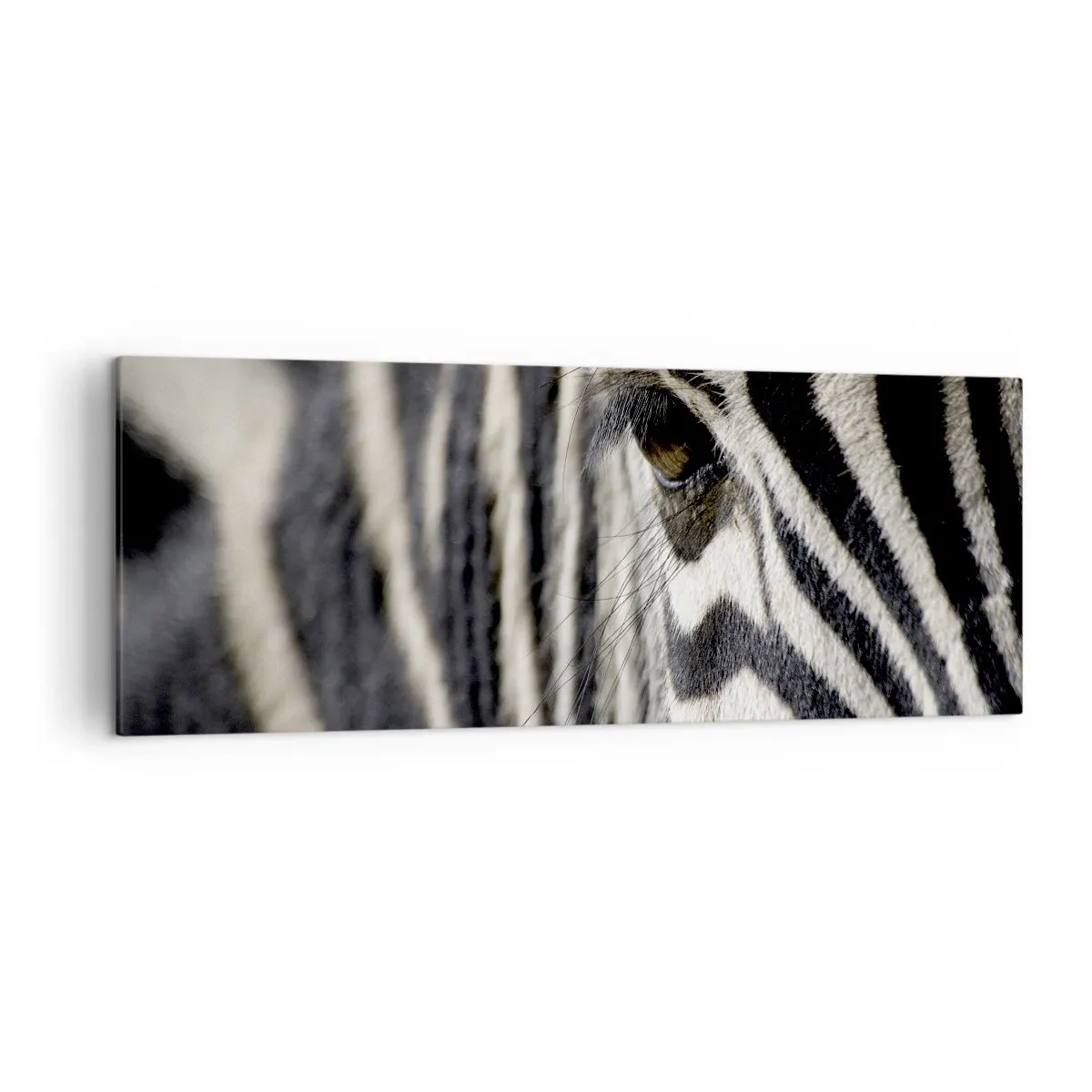Cuadro sobre lienzo - Impresión de Imagen - Primer plano del ojo de una cebra con rayas blancas y negras - 140x50cm - Retrato a rayas - Decoración de pared moderna para salón y dormitorio ARTTOR