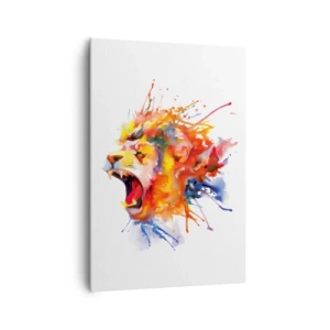 Cuadro sobre lienzo - Impresión de Imagen - Retrato colorido de un león en un estilo dinámico. - 70x100cm - Estallar de ira  - Decoración de pared moderna para salón y dormitorio ARTTOR
