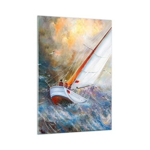 Cuadro sobre vidrio - Impresiones sobre Vidrio - Veleros en mares agitados durante una regata - 50x70cm - Surcando las olas - Decoración de pared moderna para salón y dormitorio ARTTOR