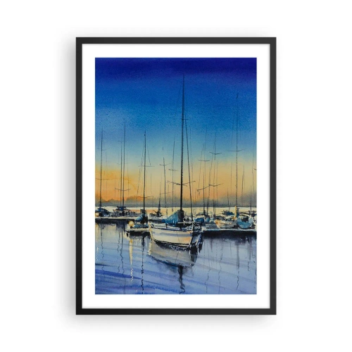 Póster en marco negro - Una escena pictórica de veleros en un puerto al atardecer. - 50x70cm - El final de un buen día - Decoración de pared moderna para salón y dormitorio ARTTOR