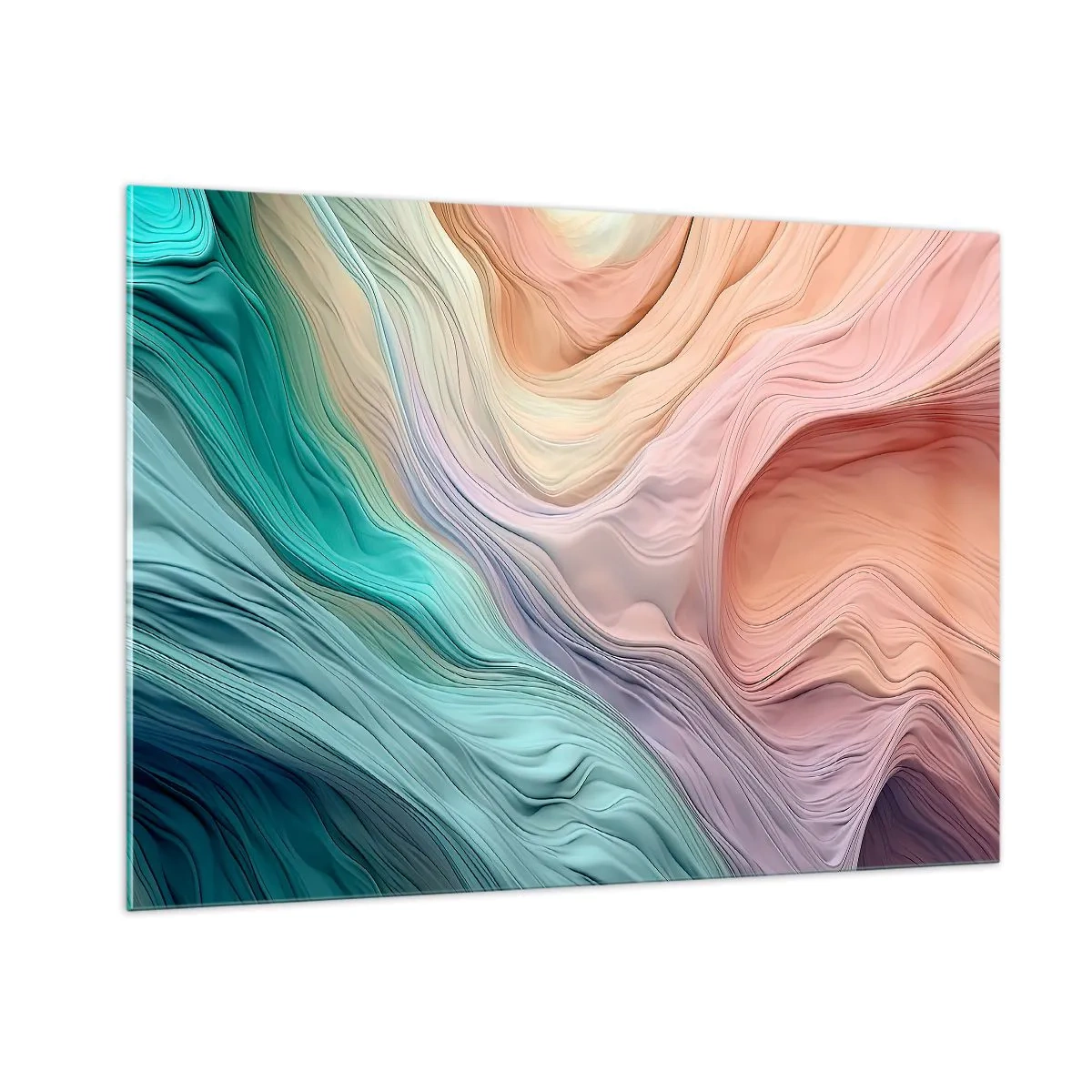 Cuadro sobre vidrio - Impresiones sobre Vidrio - Una abstracción colorida que se asemeja a olas y rocas. - 100x70cm - Ola arco iris - Decoración de pared moderna para salón y dormitorio ARTTOR
