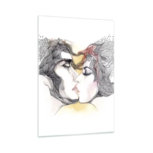 Cuadro sobre vidrio - Impresiones sobre Vidrio - Pareja abstracta besándose con patrones artísticos - 50x70cm - El mundo no importa - Decoración de pared moderna para salón y dormitorio ARTTOR