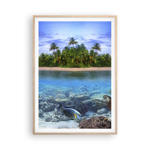 Póster en marco roble claro - Una isla paradisíaca te invita - 70x100 cm