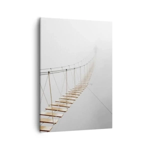 Cuadro sobre lienzo - Impresión de Imagen - Un puente colgante en la niebla desde una perspectiva minimalista - 50x70cm - ¿Adónde le llevará? - Decoración de pared moderna para salón y dormitorio ARTTOR