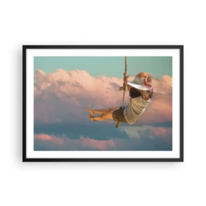 Póster en marco negro - Mujer en un columpio entre nubes rosas - 70x50cm - Jugando en las nubes - Decoración de pared moderna para salón y dormitorio ARTTOR
