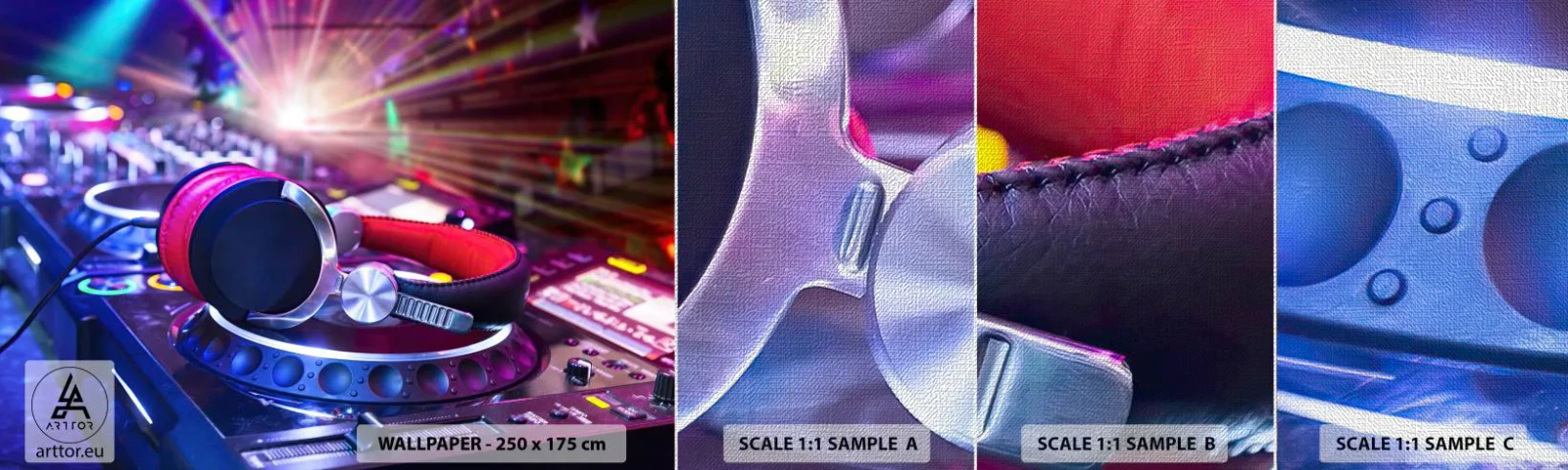 Muestra de fotomural Premium Canvas - Empieza la fiesta - Música, Estudio de música, Auriculares - 100x30 cm