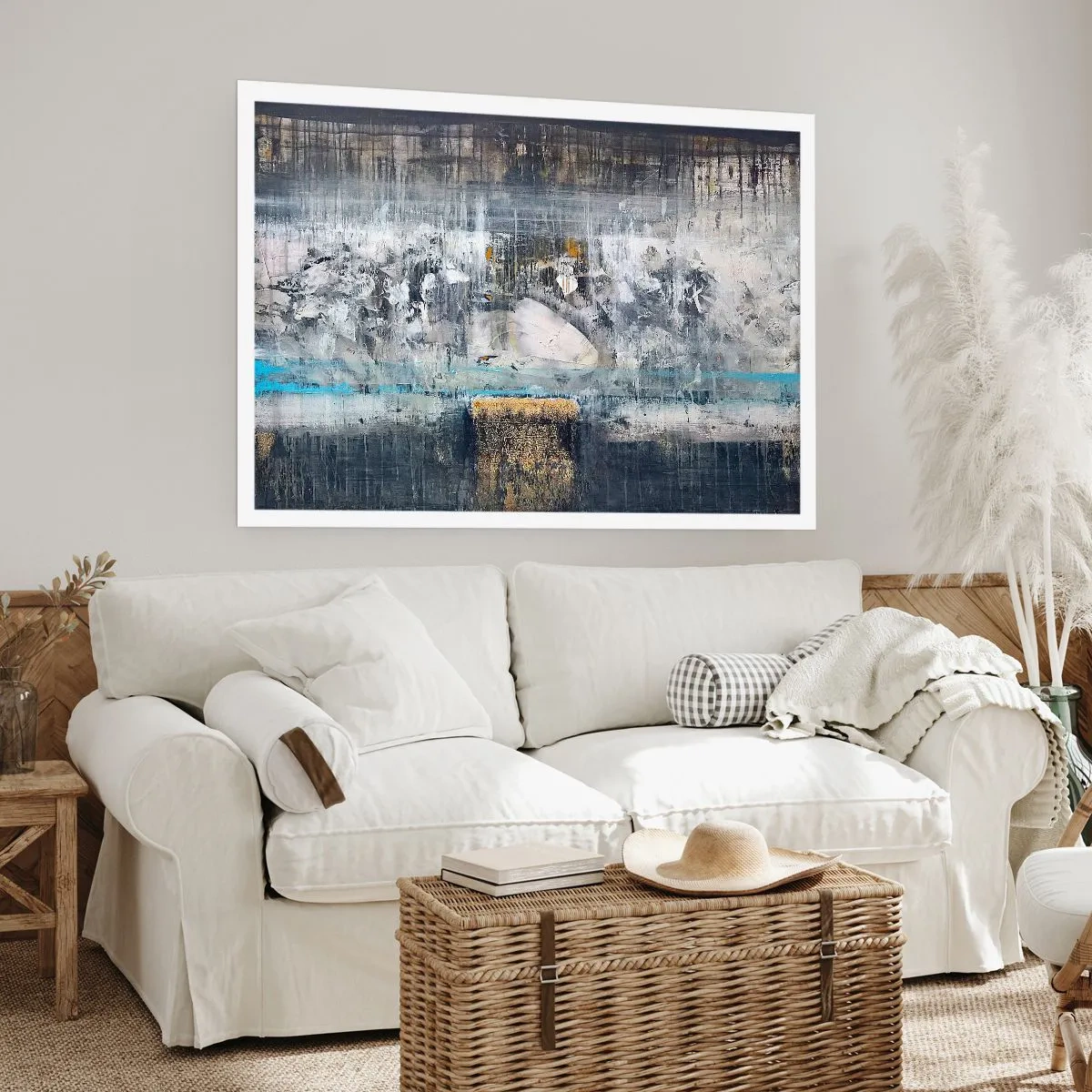 Póster - Composición abstracta en tonos fríos - 100x70cm - Hielo abstracto - Decoración de pared moderna para salón y dormitorio ARTTOR