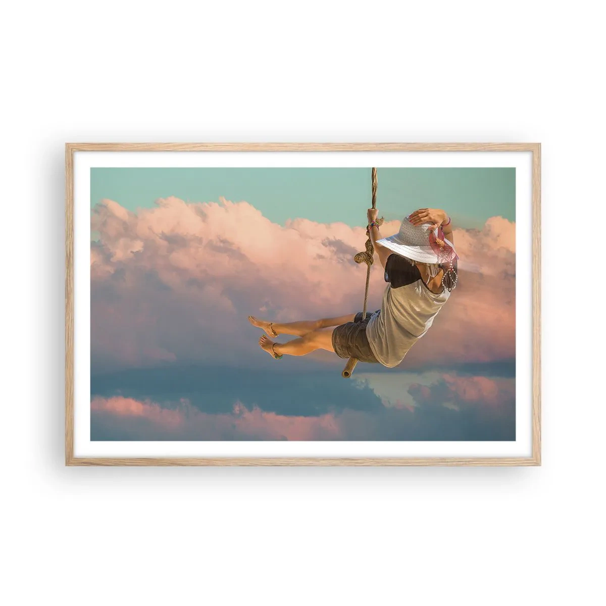 Póster en marco roble claro - Jugando en las nubes - 91x61 cm