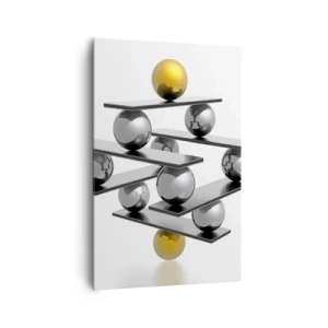 Cuadro sobre lienzo - Impresión de Imagen - Composición geométrica con bolas de metal y acento dorado. - 80x120cm - Balance de oro y plata - Decoración de pared moderna para salón y dormitorio ARTTOR