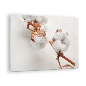 Cuadro sobre vidrio - Impresiones sobre Vidrio - Primer plano de una rama de algodón sobre un fondo claro - 70x50cm - Un suave tacto - Decoración de pared moderna para salón y dormitorio ARTTOR
