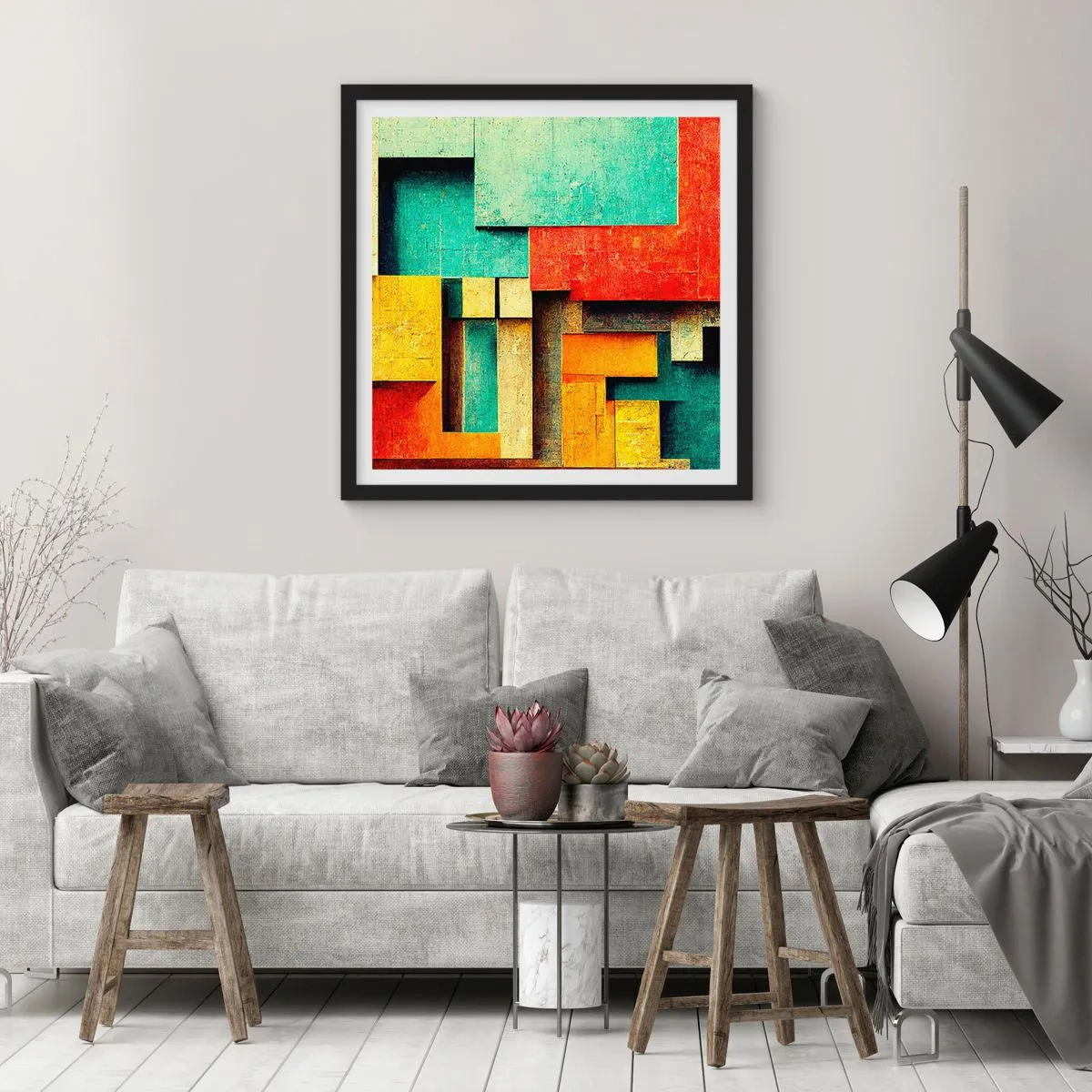Póster en marco negro - Festival de ángulos rectos - 30x30 cm