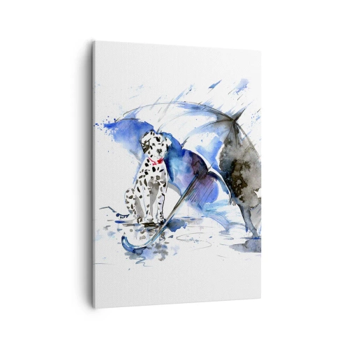 Cuadro sobre lienzo - Impresión de Imagen - Pintura de acuarela de un perro dálmata con un paraguas al fondo. - 50x70cm - Para eso está un amigo - Decoración de pared moderna para salón y dormitorio ARTTOR