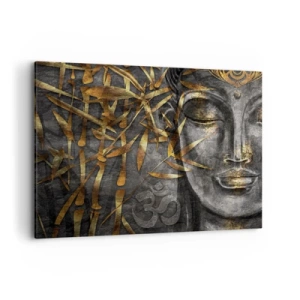 Cuadro sobre lienzo - Impresión de Imagen - Imagen de Buda zen con bambúes dorados - 100x70cm - Siente la paz - Decoración de pared moderna para salón y dormitorio ARTTOR