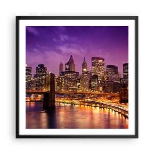Póster en marco negro - Manhattan púrpura y dorado - 60x60 cm