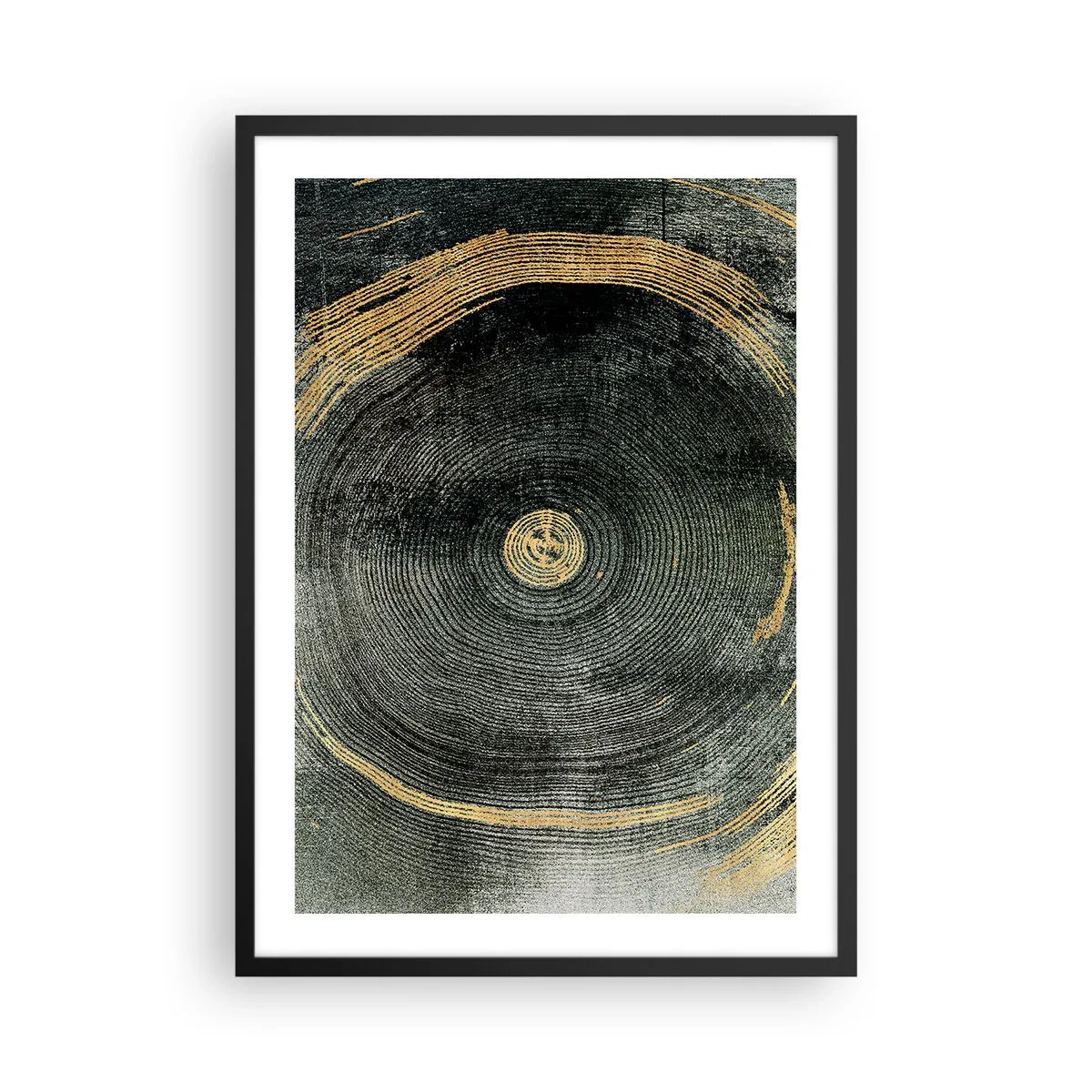 Póster en marco negro - Veta de madera abstracta en tonos dorados y negros - 50x70cm - Cambio y perpetuidad - Decoración de pared moderna para salón y dormitorio ARTTOR