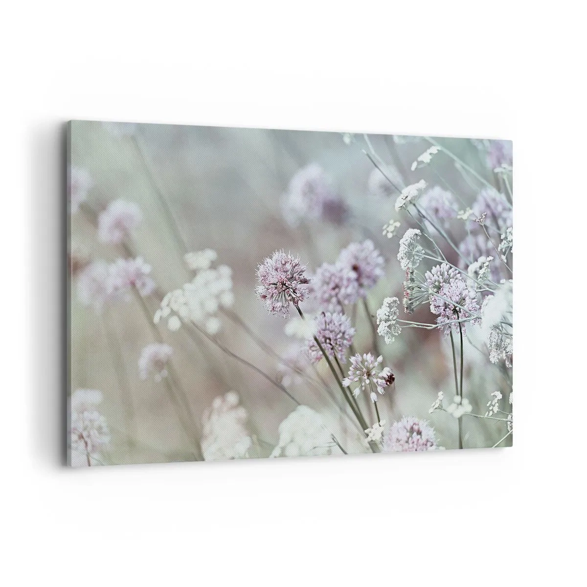 Cuadro sobre lienzo - Impresión de Imagen - Delicadas flores en tonos pastel. - 120x80cm - Dulces filigranas de hierbas - Decoración de pared moderna para salón y dormitorio ARTTOR