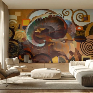 Fotomural Standard Eco - Carnero estilizado en una composición abstracta - 100x70cm - Magia - religiones - rituales - Decoración de pared moderna para salón y dormitorio ARTTOR