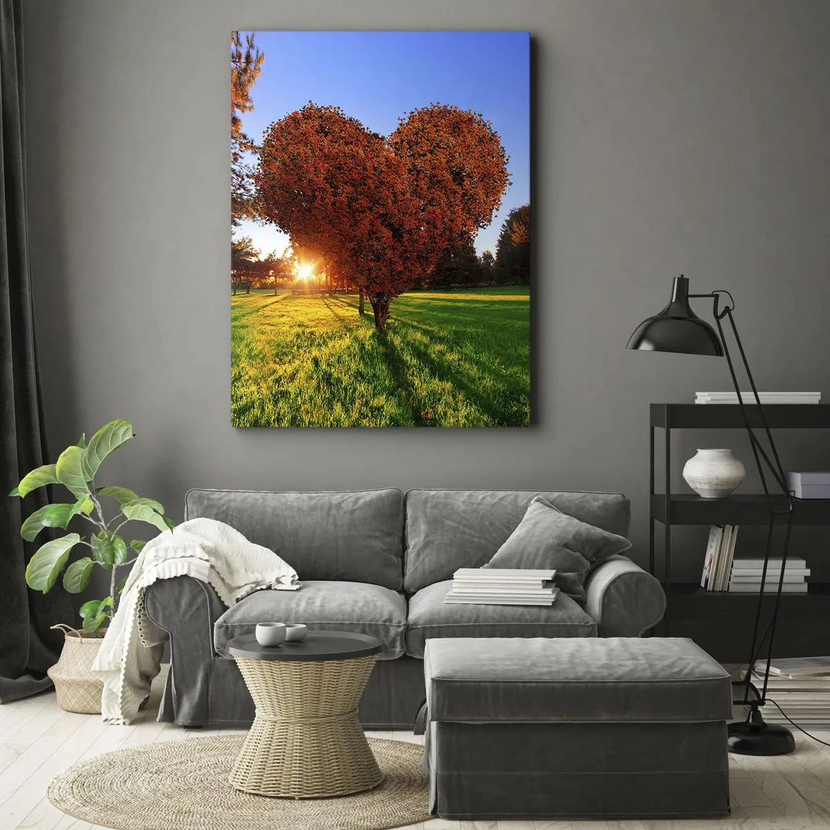 Cuadro sobre lienzo - Impresión de Imagen - Un árbol en forma de corazón en un paisaje otoñal. - 50x70cm - Y cómo no amar el otoño - Decoración de pared moderna para salón y dormitorio ARTTOR