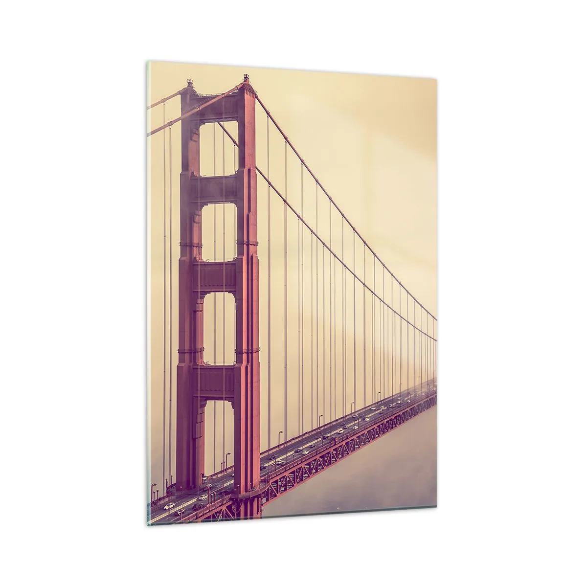 Cuadro sobre vidrio - Impresiones sobre Vidrio - El puente Golden Gate de San Francisco en un paisaje brumoso - 50x70cm - Entre el cielo y la tierra - Decoración de pared moderna para salón y dormitorio ARTTOR