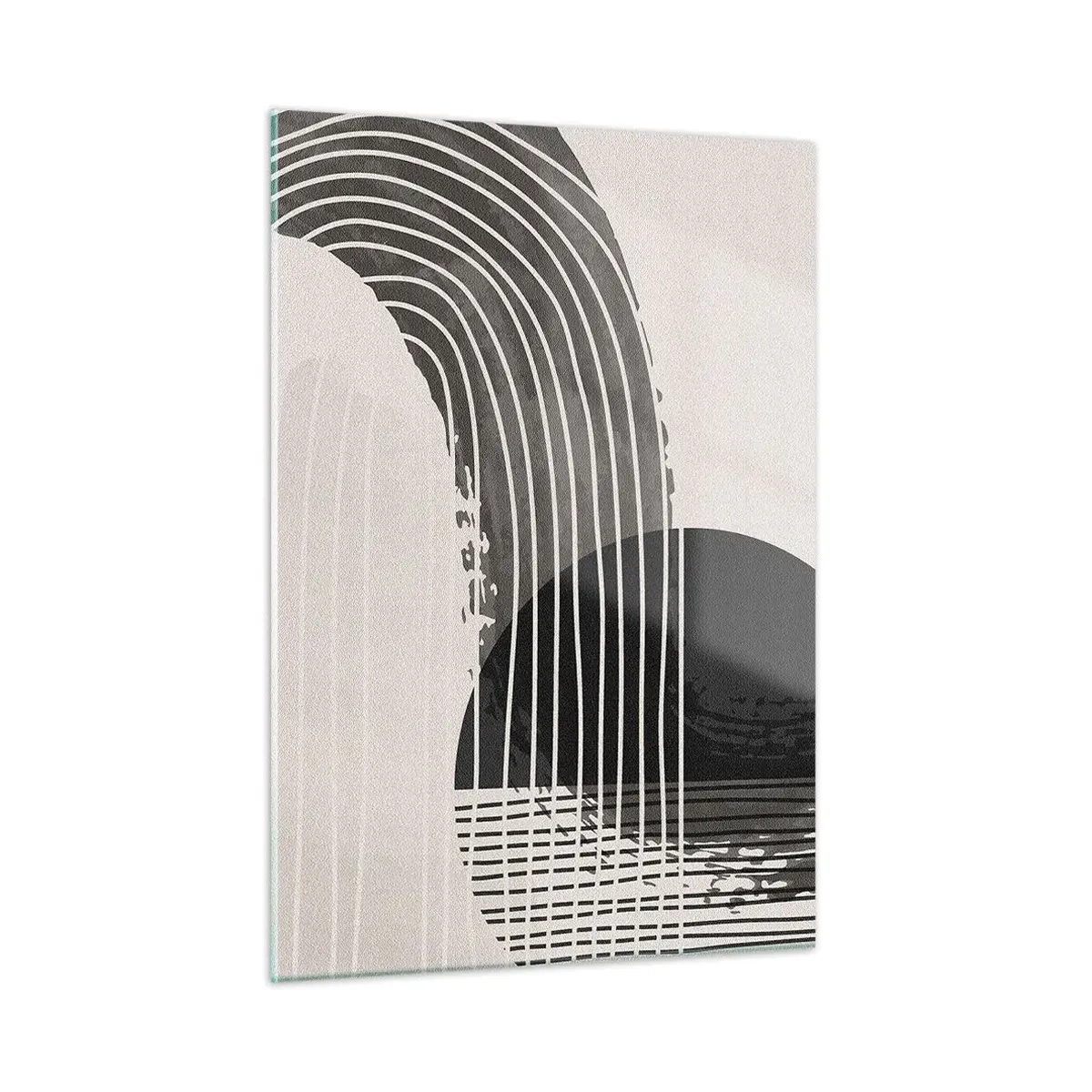 Cuadro sobre vidrio - Impresiones sobre Vidrio - Abstracción en blanco y negro con líneas y formas geométricas. - 50x70cm - Ida y vuelta - Decoración de pared moderna para salón y dormitorio ARTTOR