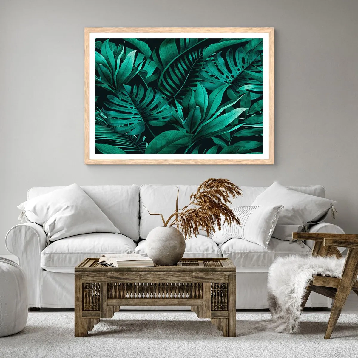 Póster en marco roble claro - Profundidad del verde tropical - 40x30 cm