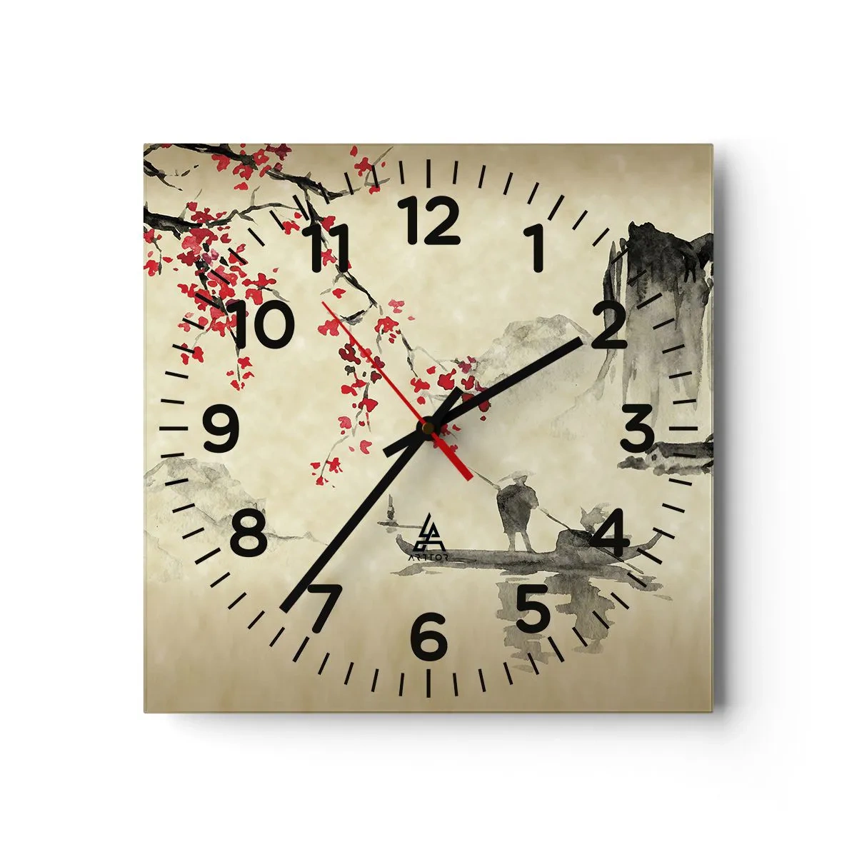 Reloj de pared - Reloj de vidrio - En el país de los cerezos en flor - 40x40 cm
