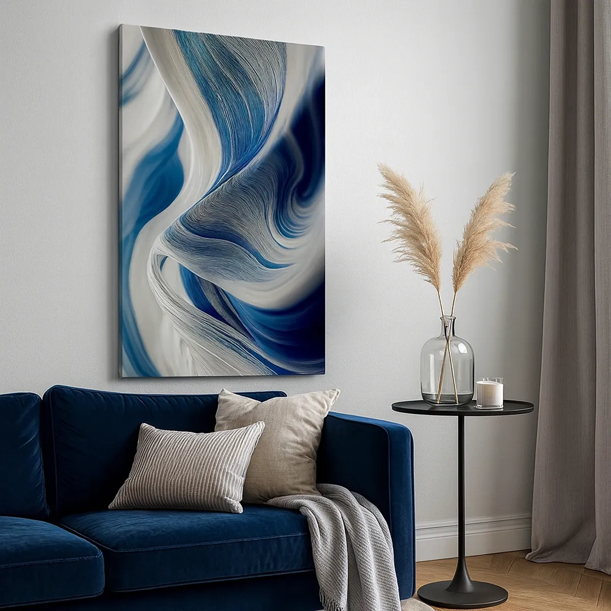 Cuadro sobre lienzo - Impresión de Imagen - Ondas abstractas en tonos azules y blancos - 50x70cm - Fluidez de azul y blanco - Decoración de pared moderna para salón y dormitorio ARTTOR