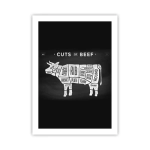 Póster - Diagrama de cortes de carne de res sobre un fondo negro en estilo retro - 50x70cm - Manual del carnicero - Decoración de pared moderna para salón y dormitorio ARTTOR