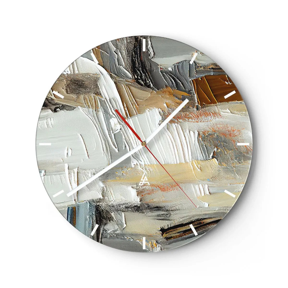 Reloj de pared - Reloj de vidrio - Abstracción textural con pinceladas en colores naturales. - 30x30cm - Estratificación de colores - Decoración de pared moderna para salón, cocina y dormitorio ARTTOR