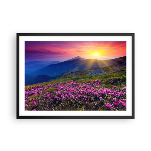 Póster en marco negro - Un prado florido con vistas a las montañas durante la puesta de sol. - 70x50cm - ... Y el aroma a hierbas está por todas partes - Decoración de pared moderna para salón y dormitorio ARTTOR