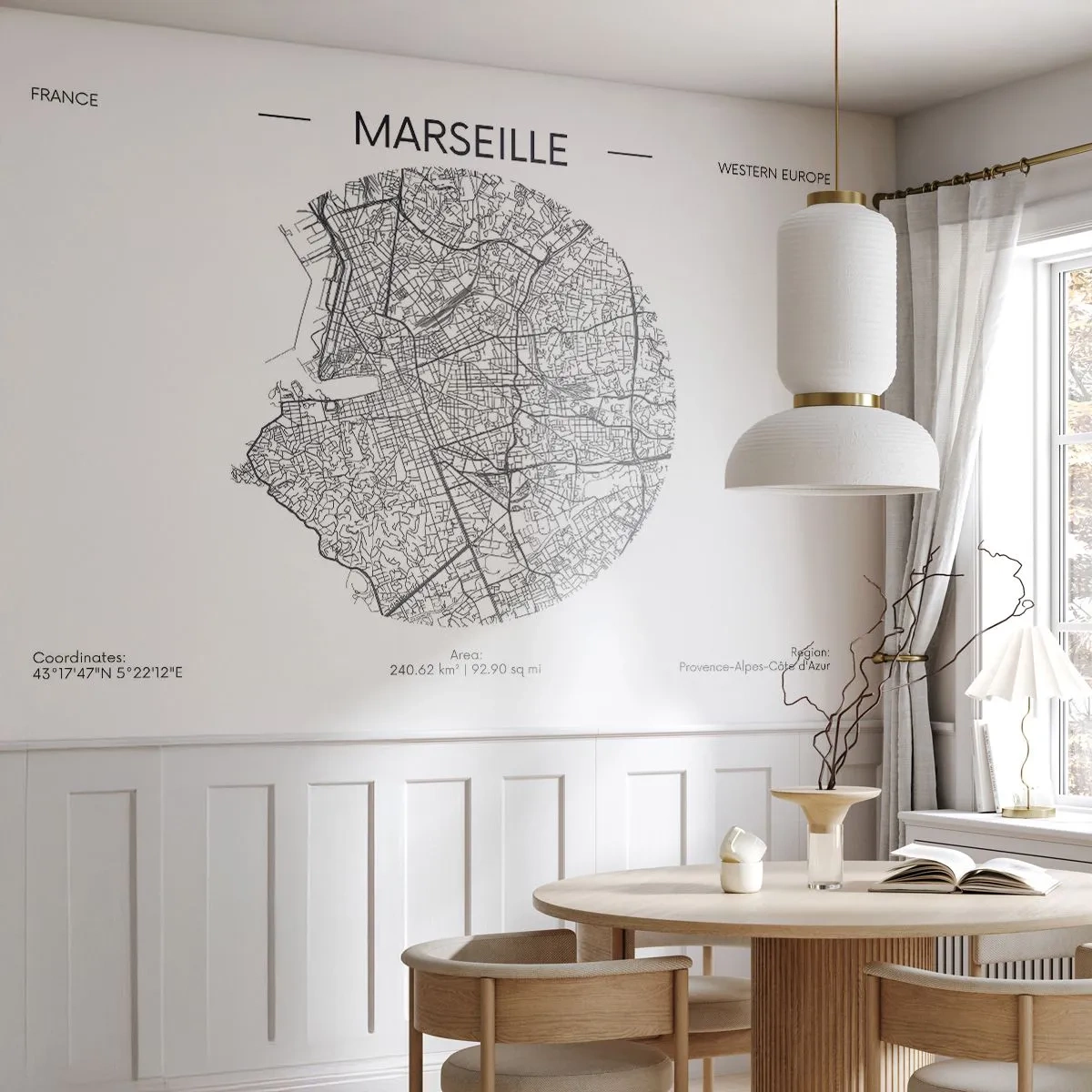 Fotomural Premium Sand - Anatomía de Marsella - Mapa, Marsella, Francia - 100x70 cm